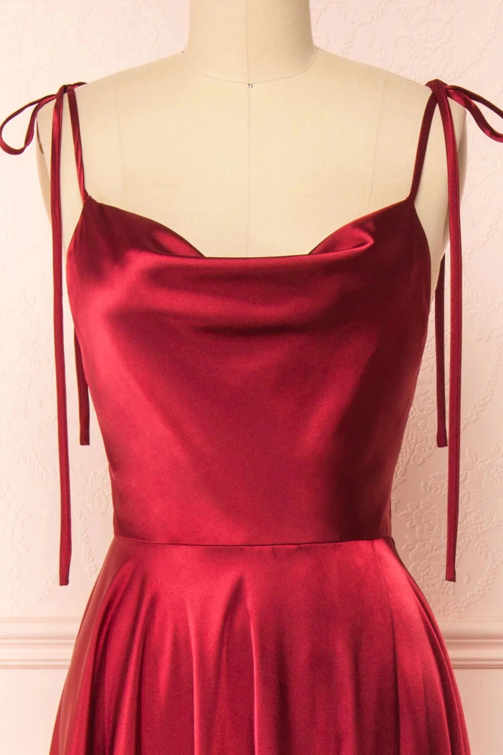 BABYONLINE Elegant Bridesmaid Dress Cowl Neck Adjusted Spaghetti Silky-satin Fabric A-line Silhouette Wedding Women Long Gown