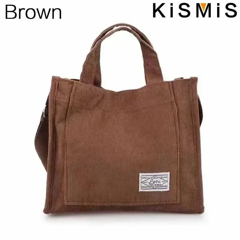 Fashionable Corduroy Shoulder Bag for Women Large Capacity Handbag Portable Small Square Crossbody Bag Trendy Style