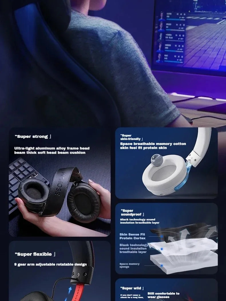 Original MCHOSE V9 PRO Music Esports Gaming Headphones 3-mode Wireless Noise Reduction Mic Customized Head-mounted