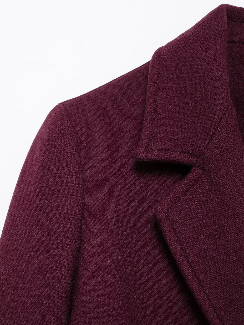 HH Women Fashion Burgundy Coat Double Breasted Long Sleeve Lapel Blends Jacket Autumn Winter High Street Outerwear