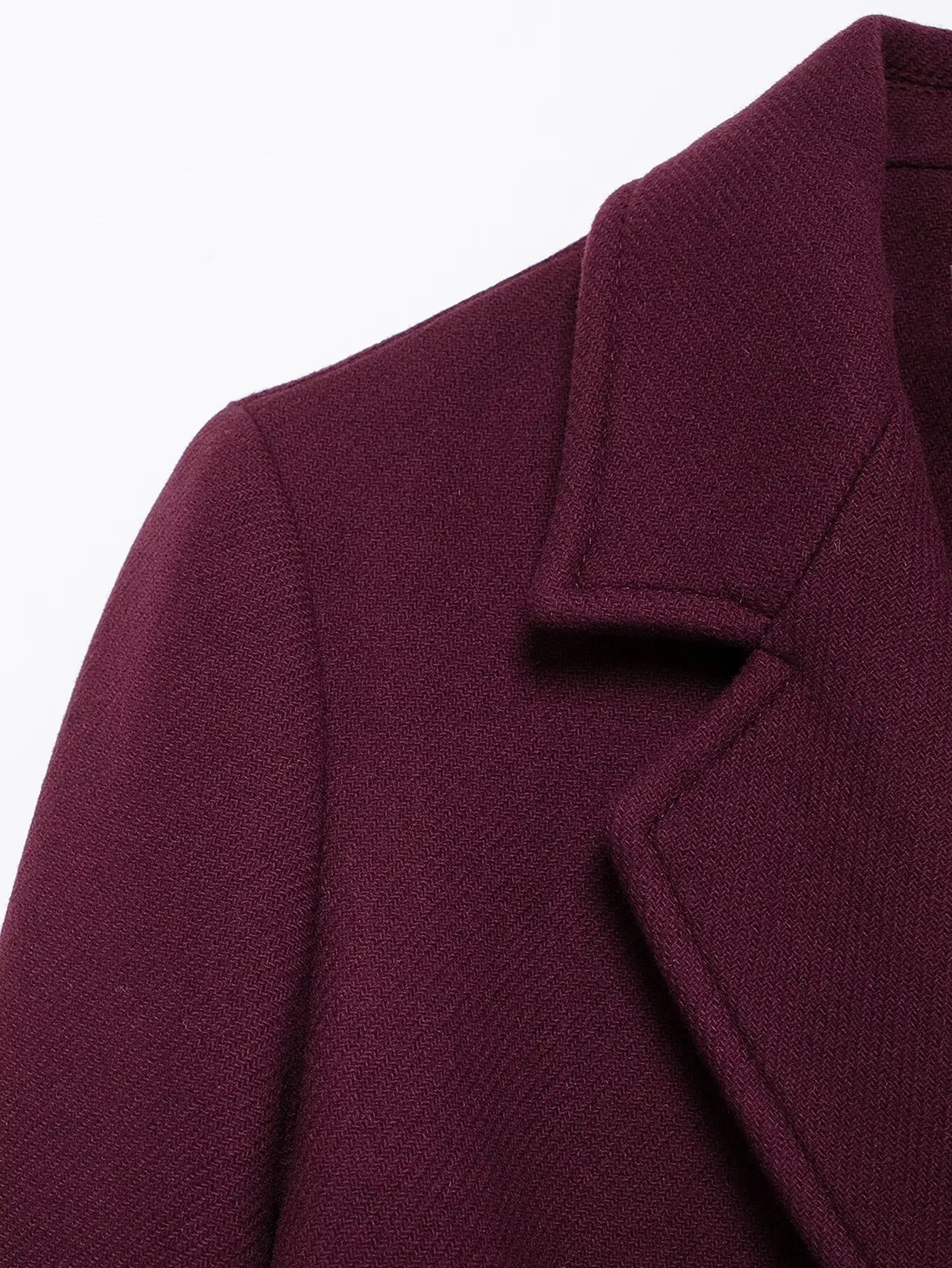 HH Women Fashion Burgundy Coat Double Breasted Long Sleeve Lapel Blends Jacket Autumn Winter High Street Outerwear