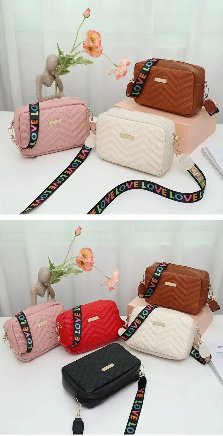Embroidered PU Camera Bag, Small Square Shoulder Bag, Casual and Versatile
