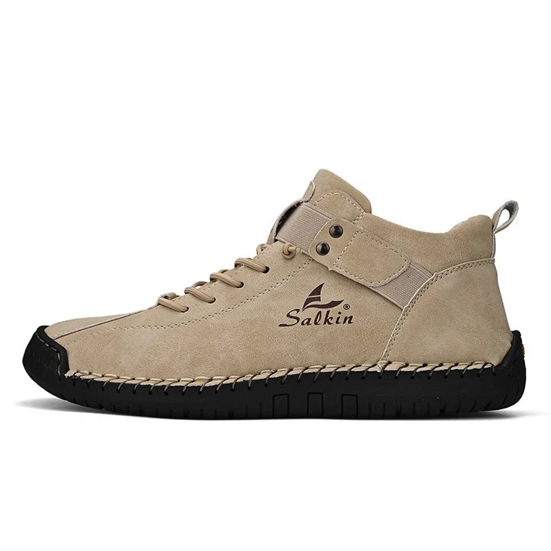 New 2025 Handmade Leather Casual Men Shoes Design Sneakers Man Breathable Leather Shoes Men Ankle Boots Outdoor