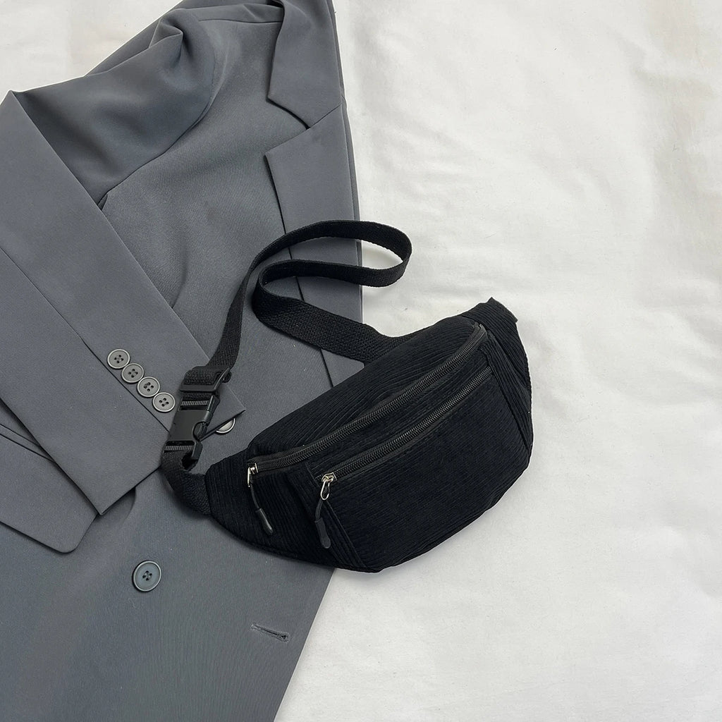 Casual Corduroy Belt Bags for Men Women Fashion Fanny Pack Female Banana Waist Bag Hip Purse Shoulder Crossbody Chest Bag Pocket