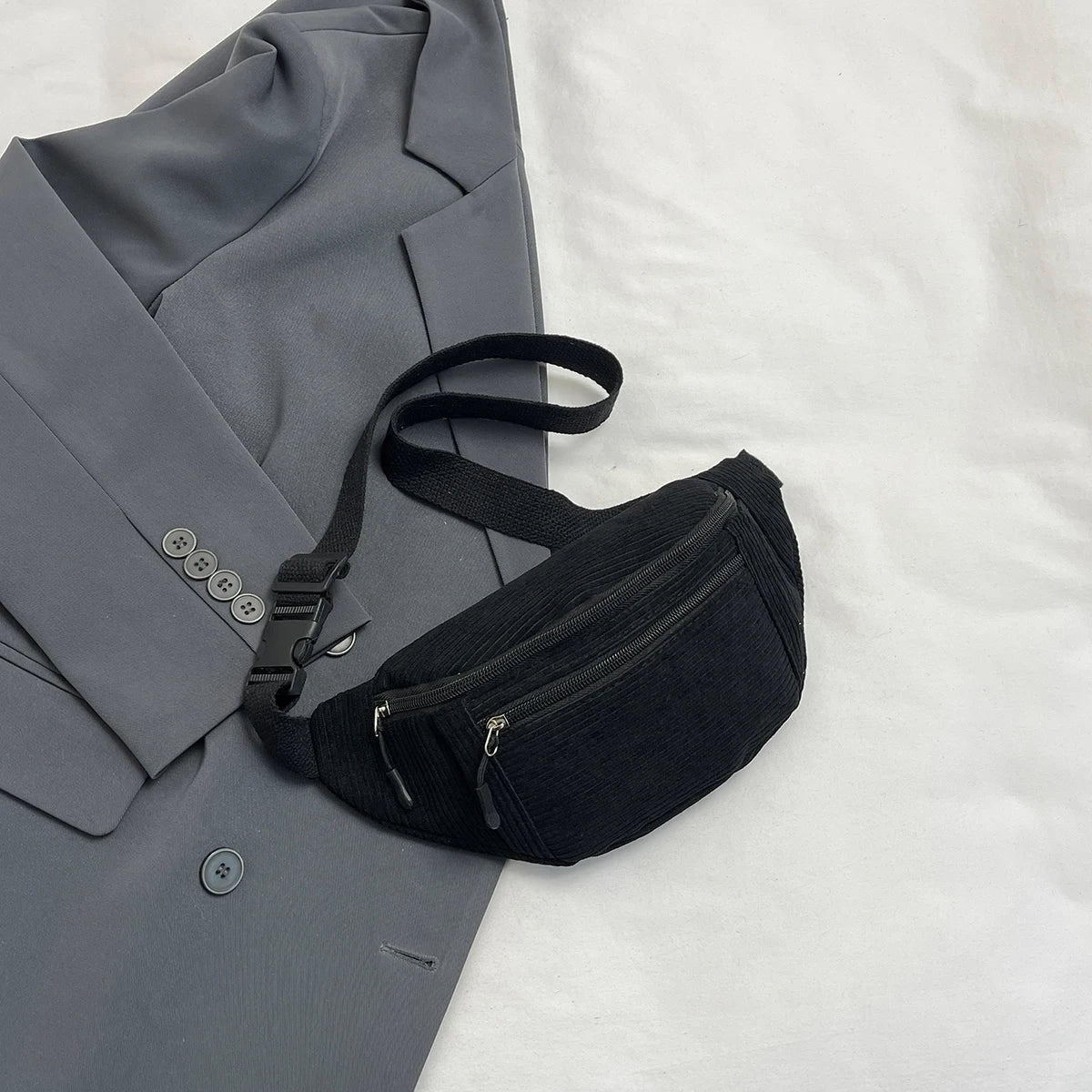 Casual Corduroy Belt Bags for Men Women Fashion Fanny Pack Female Banana Waist Bag Hip Purse Shoulder Crossbody Chest Bag Pocket