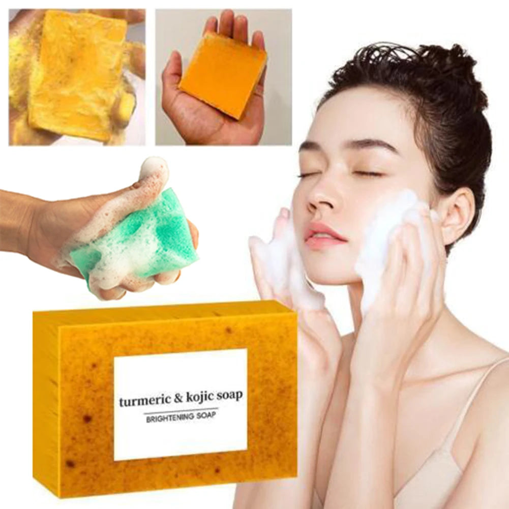 100g Turmeric Lemon Acid Handmade Soap,Skin Brightening Soaps,Face Care Supplies,Body Cleanser,Hand Wash,Foaming Mesh Net 비누