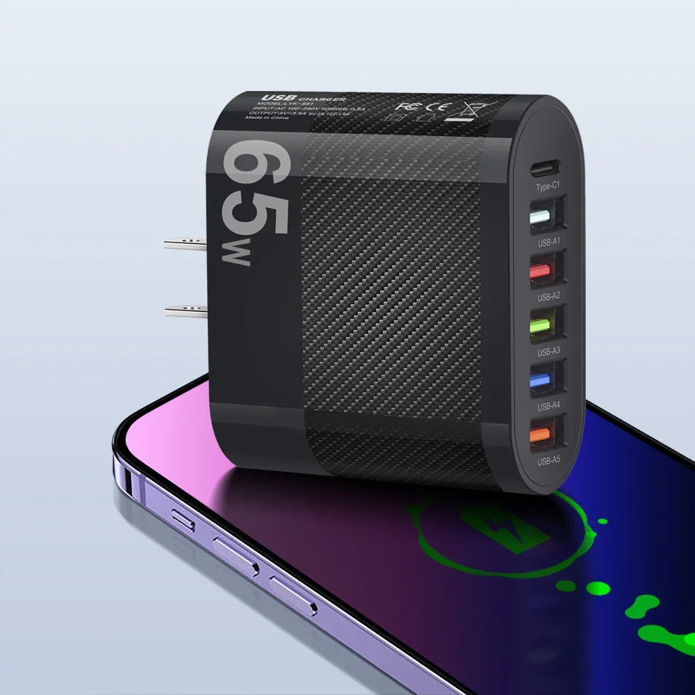 3.1A 5 Ports USB Charger PD Fast Charging Adapter For iPhone Xiaomi Samsung Mobile Phone EU/US/UK Plug Charge QC3.0 Wall Charger