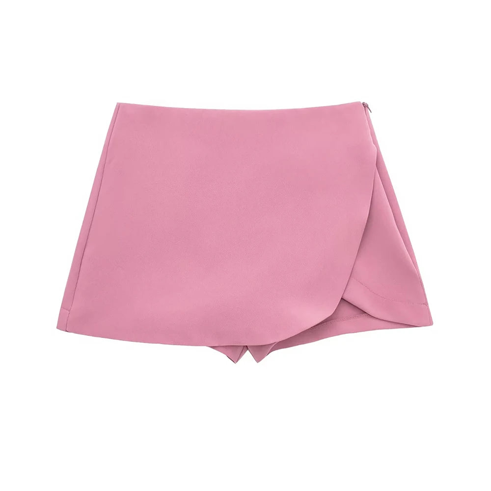 Women Fashion Pareo Style Shorts Skirts Vintage High Waist Side Zipper Female Skort Mujer