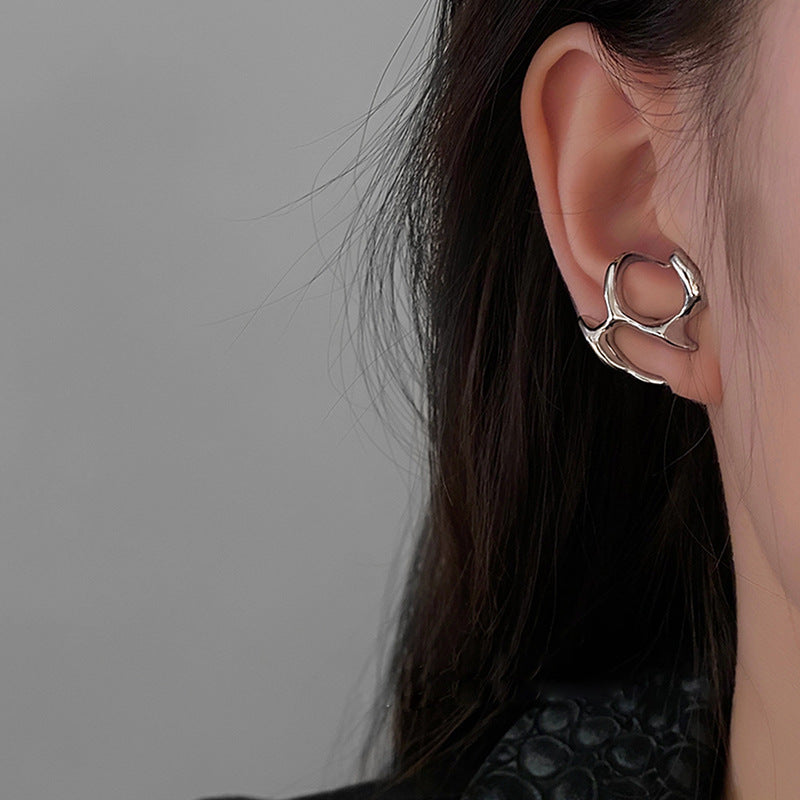 Y2K Irregular Liquid Earrings for Women Silver Color Hip-Hop Punk Fashion Geometric Earring Clip Girl 2024 Trendy Party Jewelry