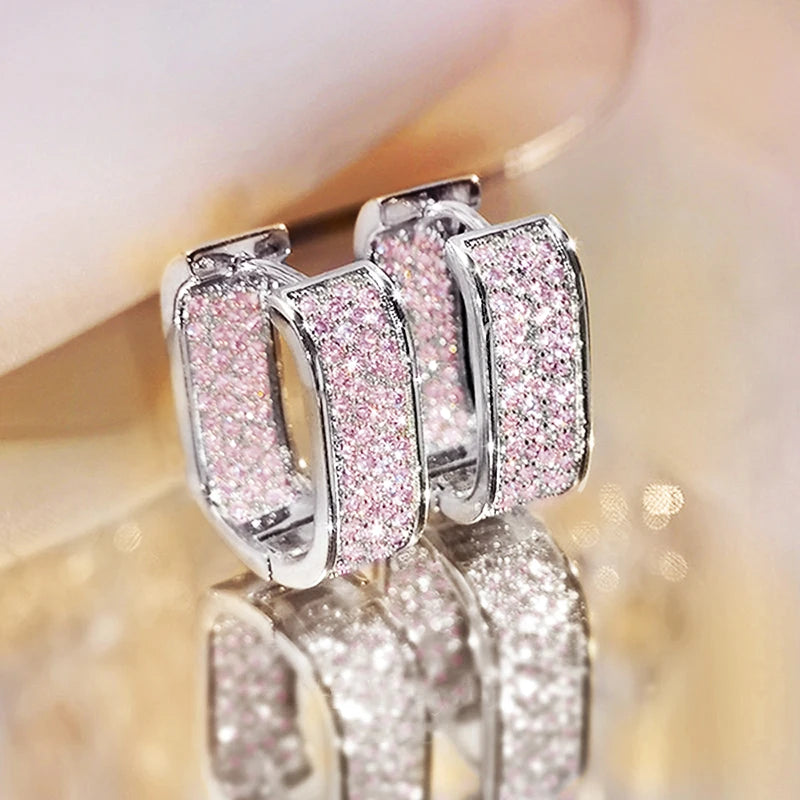 Huitan Korean Fashion Paved CZ Hoop Earrings for Women Metal Silver Color/Gold Color Simple Versatile Girls Earrings Hot Jewelry