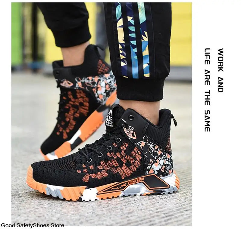 Work Safety Boots Men Work Shoes Steel Toe Safety Shoes Men lightweight Indestructible Boots Anti-puncture Work Sneakers Male