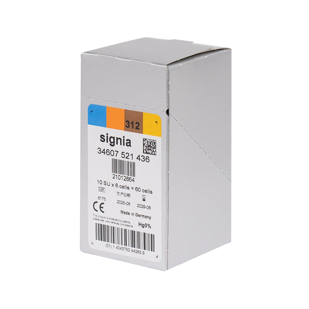 60pcs/Box Signia Zinc Air Hearing Aid Batteries A312 312A ZA312 312 PR41 S312 Battery