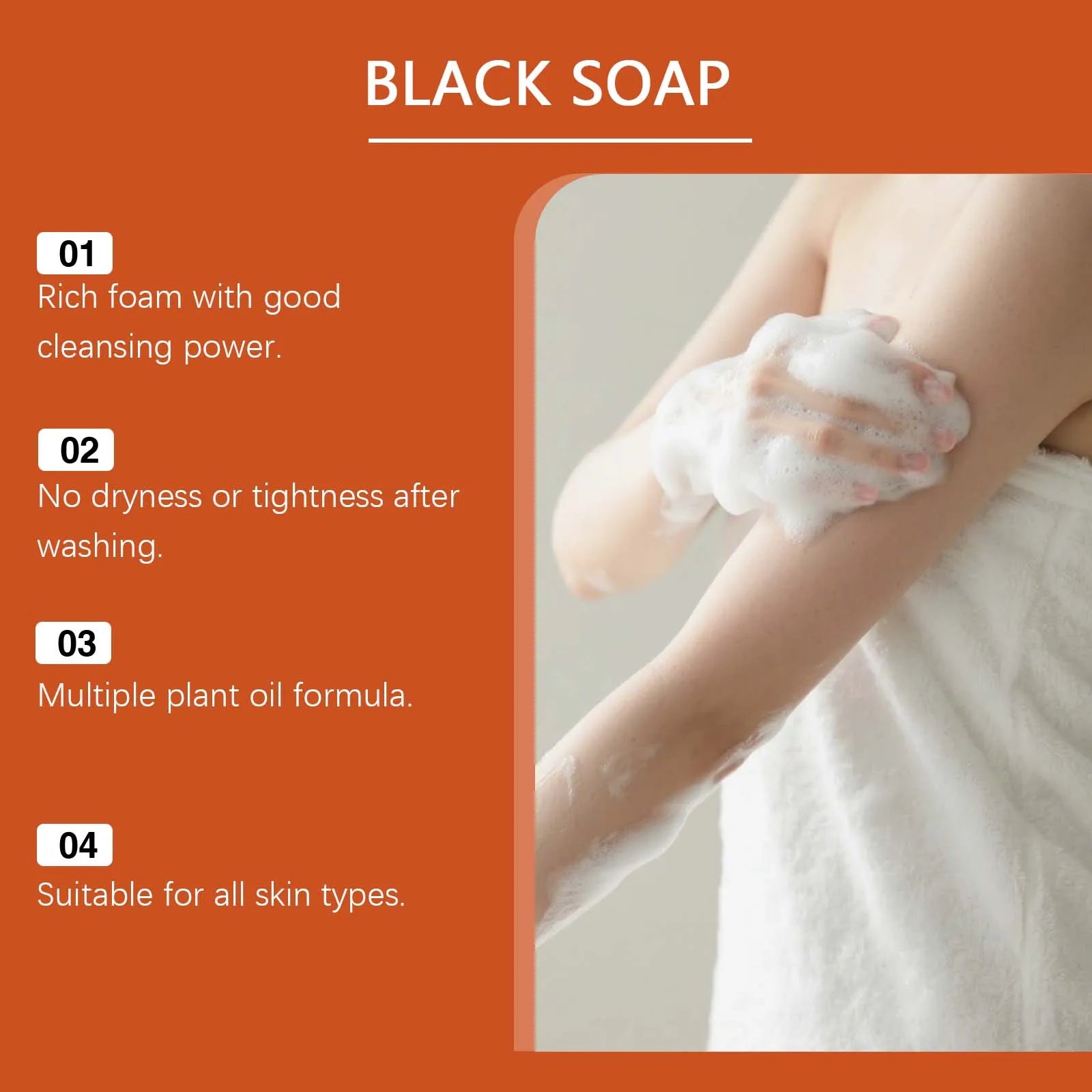 OceAura Lightening Black Soap Oil Control Pore Shrinking Moisturizing Skin Handmade Organic Cocoa Butter Body Cleaning Soap Bar