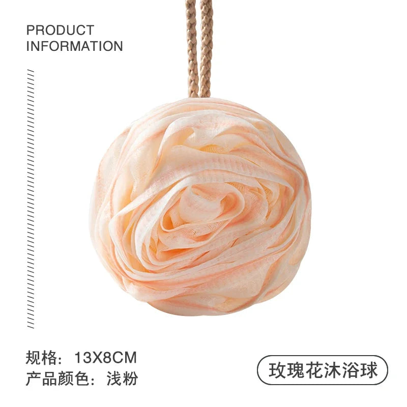 Fast Foaming Lightweight Rose Shower Ball Wash Scrub Sponge for Bathroom Super Soft Large Non-Scattered Ball Flower Bath Rub