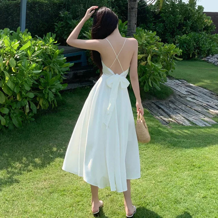 New ivory Caramel terracotta Auburn satin 120cm over knee spaghetti backless strap summer lady girl dress gown daily wear
