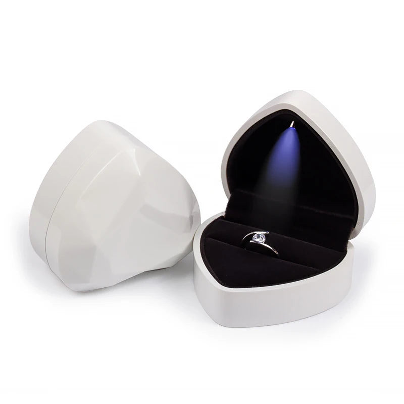 Heart Square Shaped LED Light Ring Box Velvet Jewelry Display Gift Storage Case Wedding Engagement Proposal Anniversary Boxes