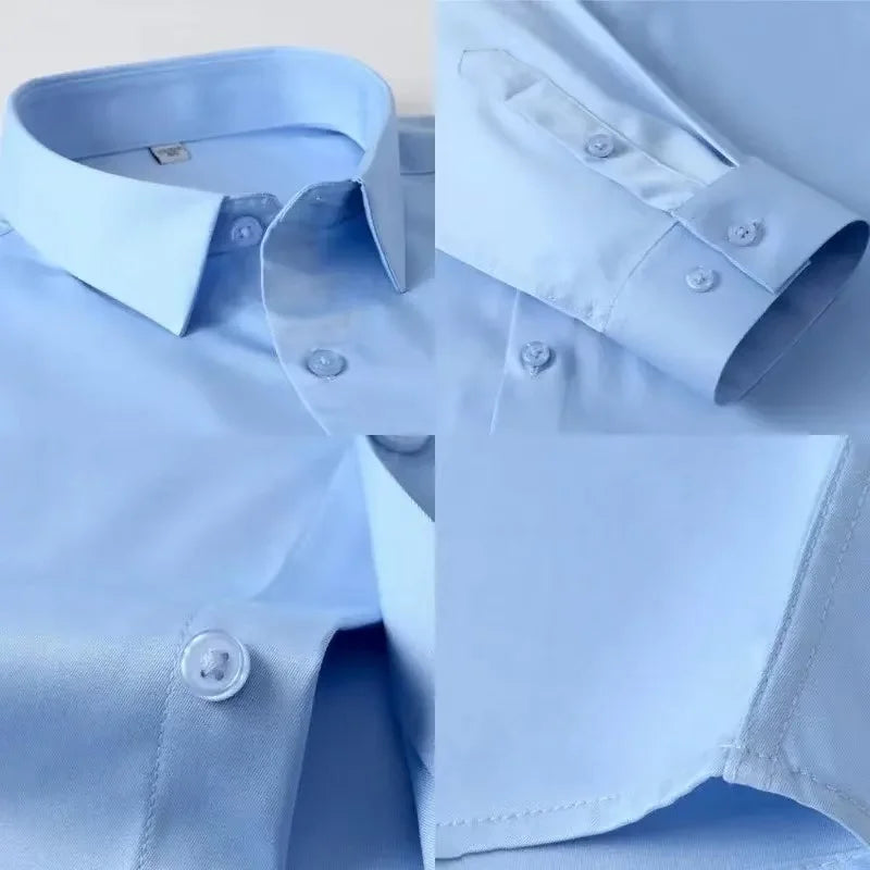 Big Size 5XL Business Shirts For Men Long Sleeve Autumn Wrinkle-free Slim Fit Camisa Social Formal Soft Wedding Office White Top