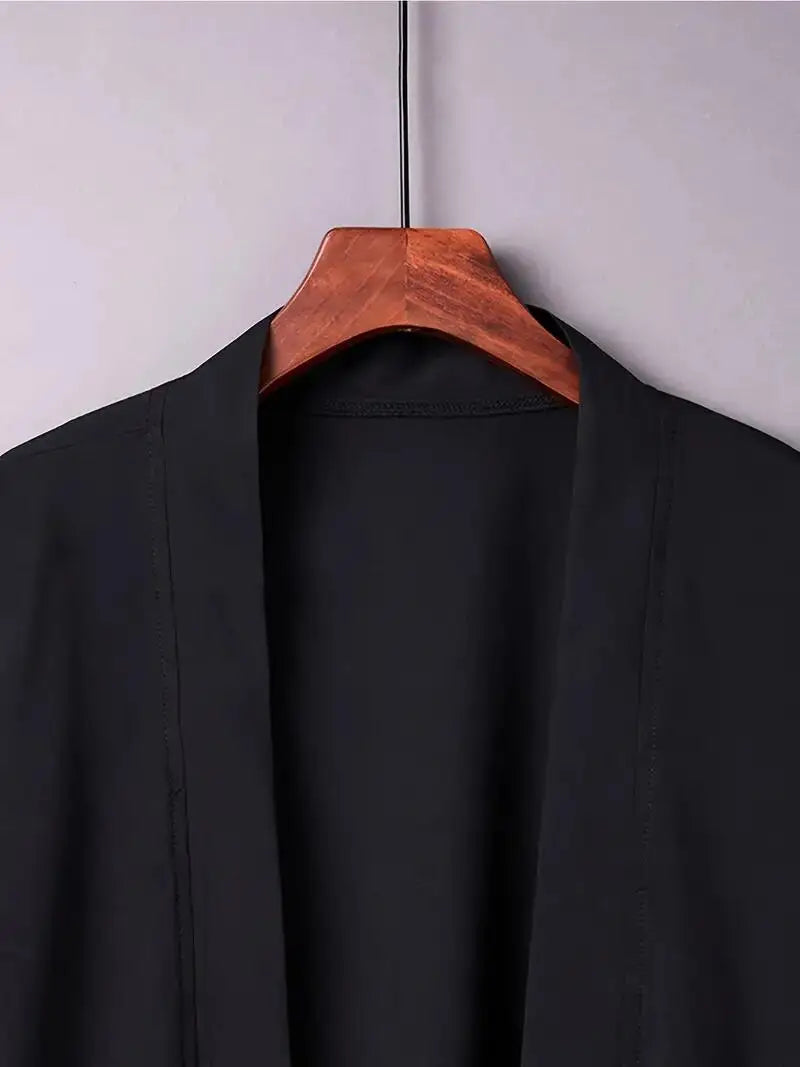 2024 New Men's Long Solid Color Japanese Kimono Poncho Summer Casual Loose Women's Yukata Haori Beach Black Hiyoshi Shirt Jacket