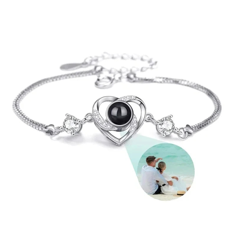 Custom Bracelet with Picture Inside Titanium Steel Cuban Link Chain Bracelet with Personalized Photo Projection for Men Women