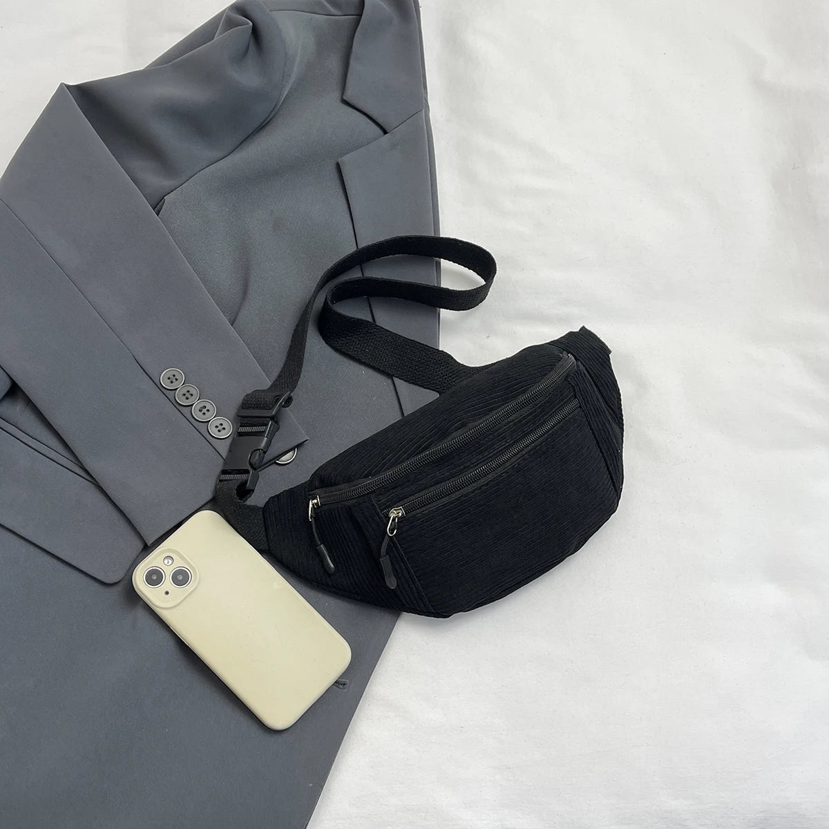 Casual Corduroy Belt Bags for Men Women Fashion Fanny Pack Female Banana Waist Bag Hip Purse Shoulder Crossbody Chest Bag Pocket