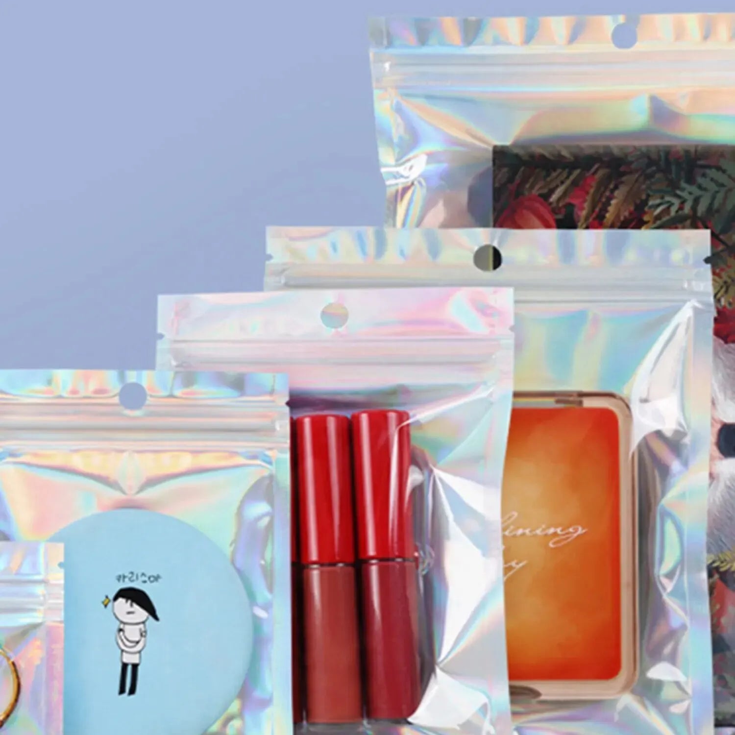 100PCS Holographic Bag Laser Rainbow Pattern Self Sealing Bag Candy Bag and Front Window Sample Bag