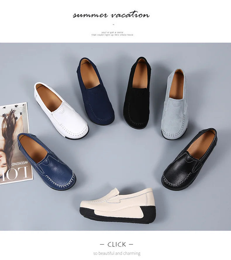 2022 Spring Autumn Women Flats Platform Loafers Ladies Genuine Leather Comfort Wedge Moccasins Orthopedic Slip On Casual Shoes