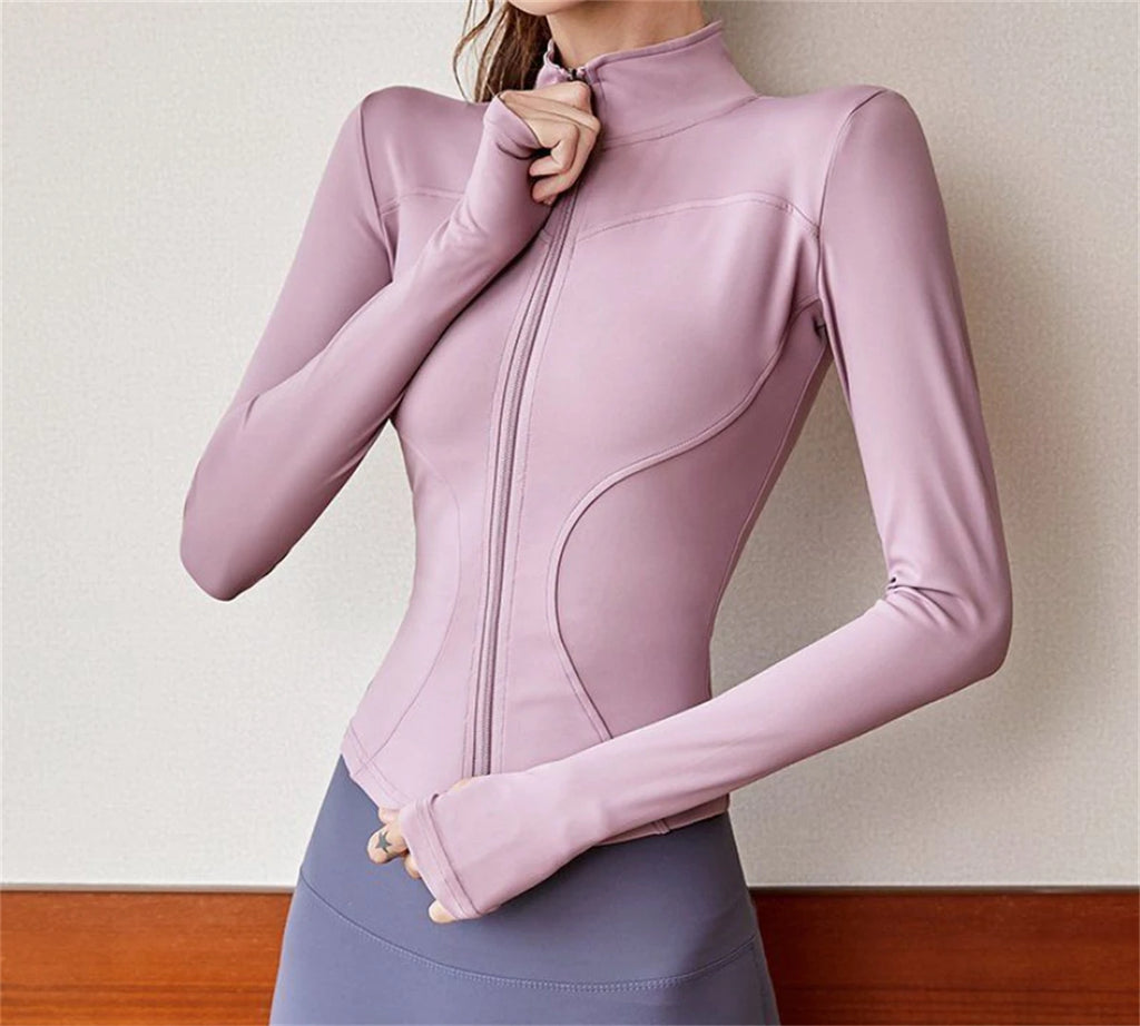 Women Long Sleeve Sport Jacket Spring Summer Gym Workout Coat Yoga Running Sports Cycling Top Casual Zipper Outfit Clothes Chic