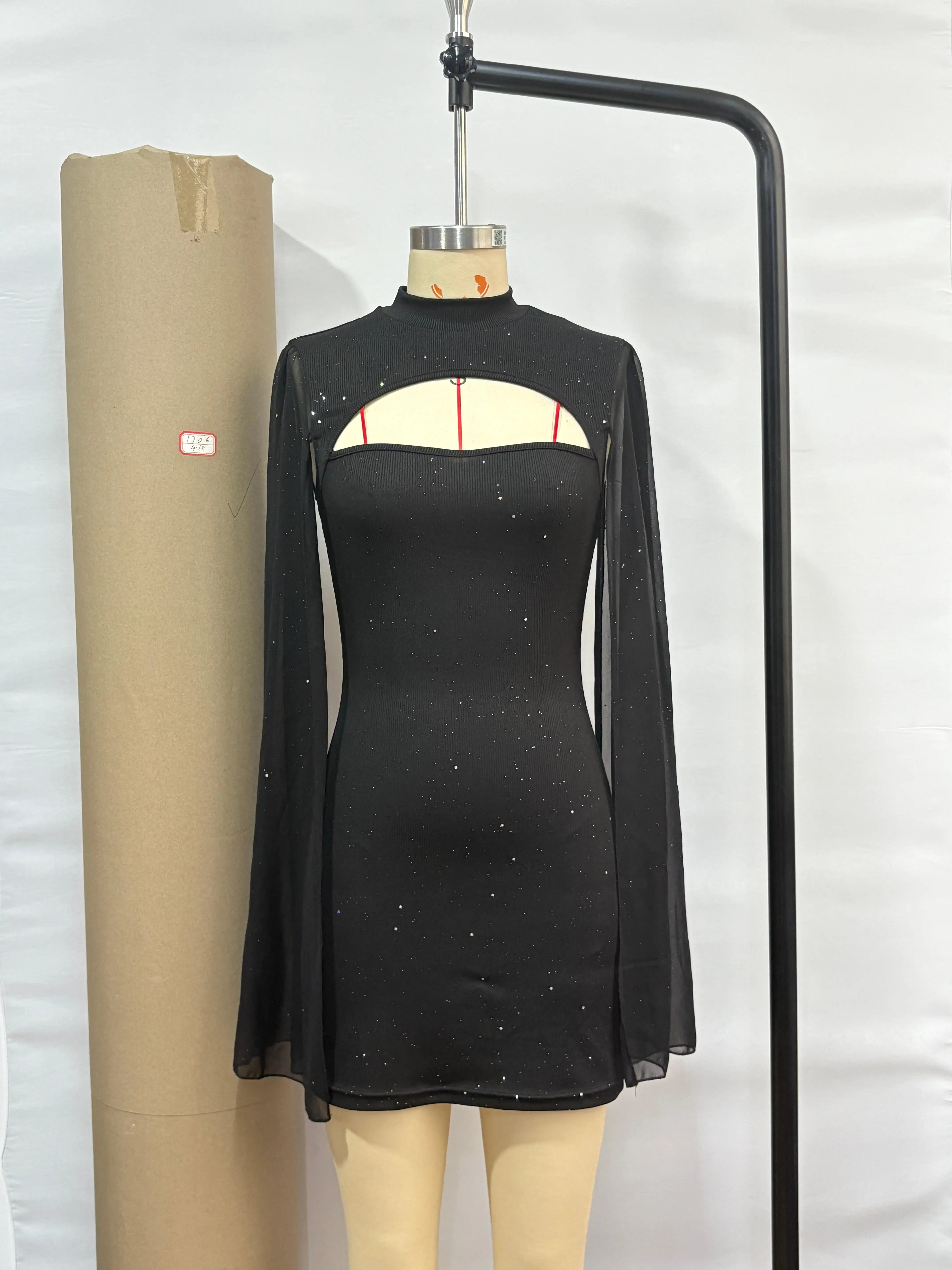 Dresses for Women New Long Sleeve Stand Collar Women Dress Slim Black Package Hip Dress Women Vestidos De Verano Mujer 2025 Q497