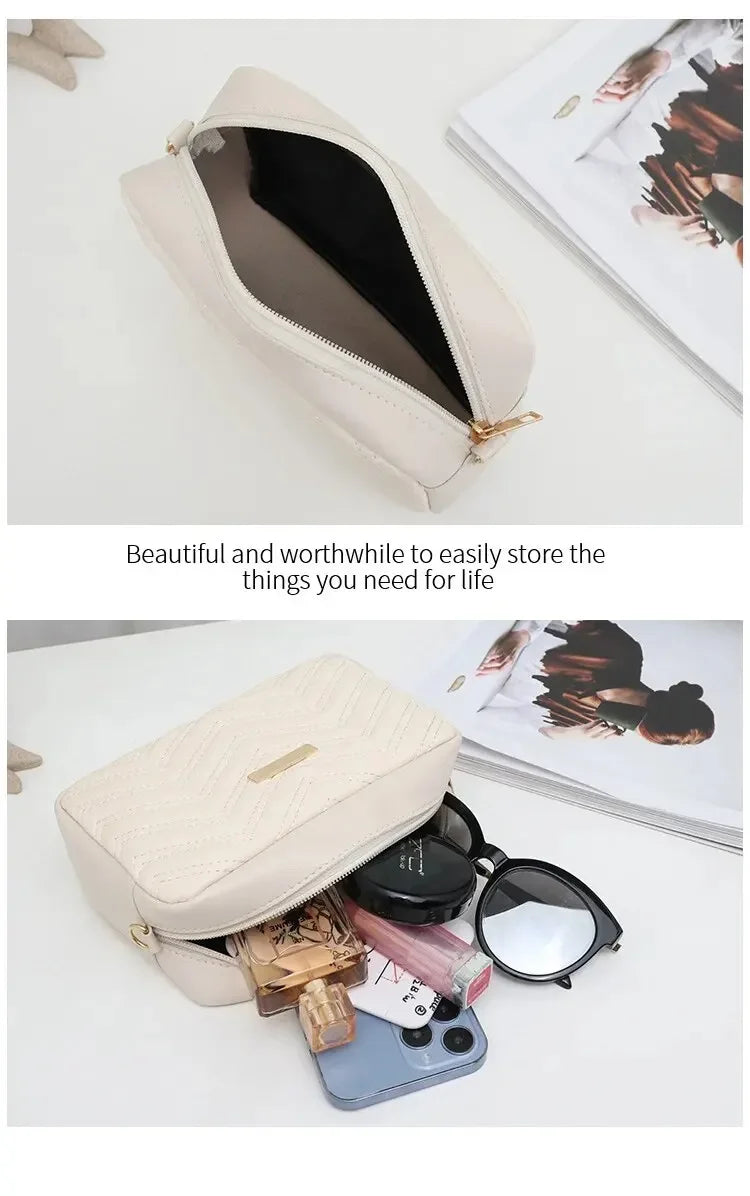 Embroidered PU Camera Bag, Small Square Shoulder Bag, Casual and Versatile