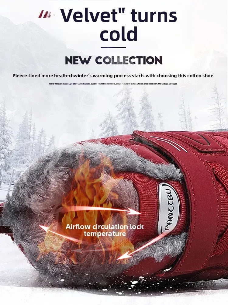 Winter High Top Snow Boots Men's Cotton Shoes Warm Fleece Lined Outdoor Anti-slip Casual Flats for Elderly And Middle-aged
