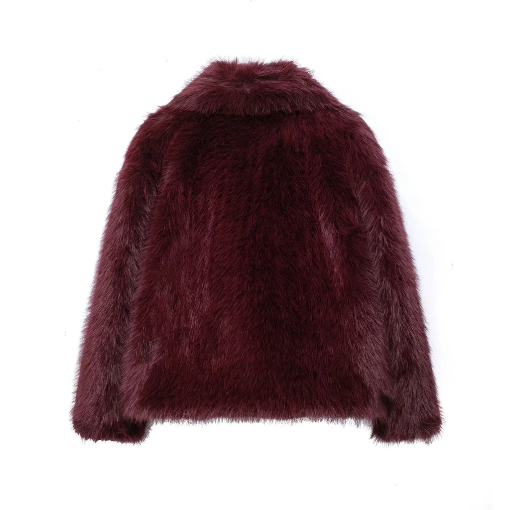 KONDALA 2026 Spring Summer Casual Faux Fur Brown Women Warm Jackets Valentine‘s Day Turn Down Collar Oversized Elegant Coats