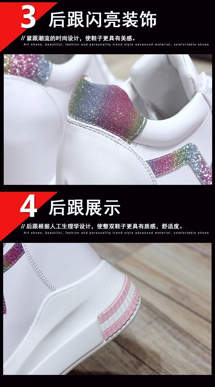 Women's Ankle Boots Autumn Leather Chunky Shoes Woman Platform Height Increased Sneakers 10.5CM Thick Sole Wedges White Boots