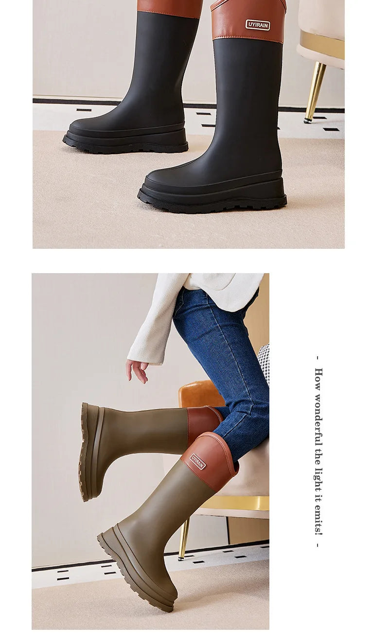 Adult Fashionable High-top Rain Boots Women's Waterproof and Non-slip Rain Boots for Outdoor Travel and Camping Cotton Warm Boot
