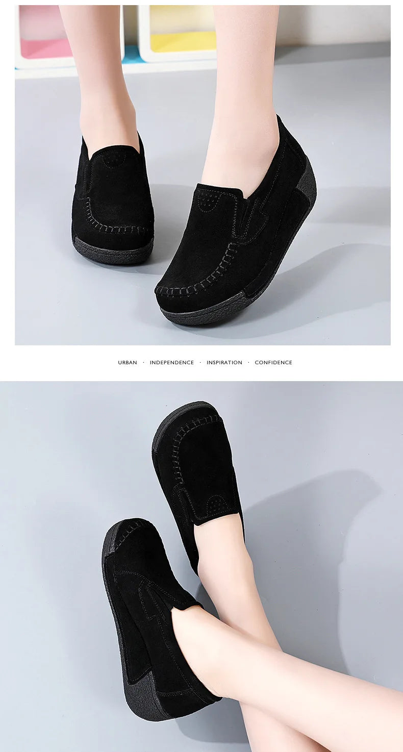 2022 Spring Autumn Women Flats Platform Loafers Ladies Genuine Leather Comfort Wedge Moccasins Orthopedic Slip On Casual Shoes