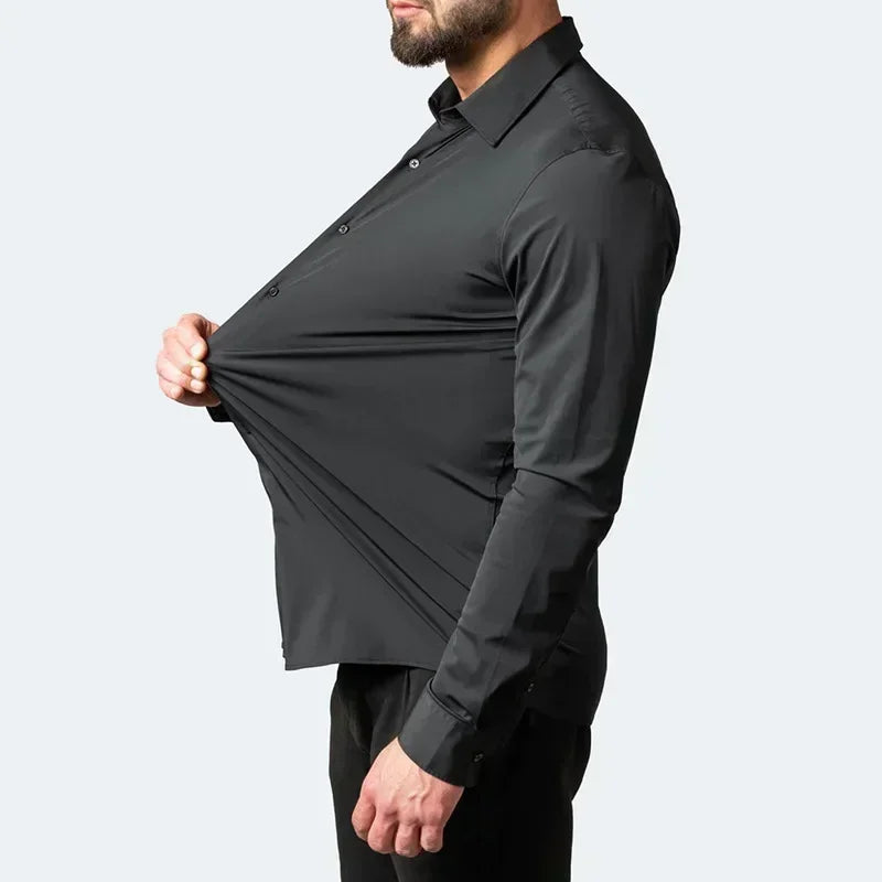 Micro elastic men's long sleeved shirt, silky and not easily wrinkled, high-quality men's shirt, plus size shirt