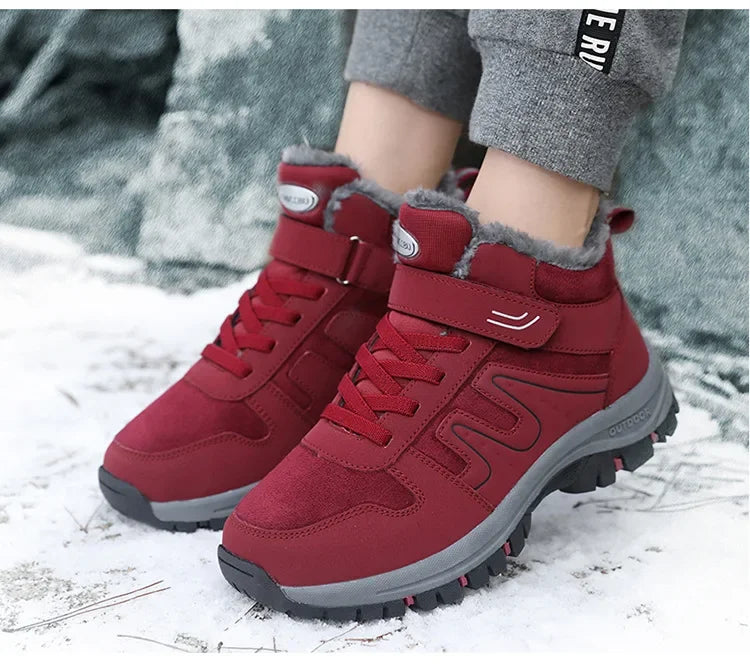 Winter High Top Snow Boots Men's Cotton Shoes Warm Fleece Lined Outdoor Anti-slip Casual Flats for Elderly And Middle-aged