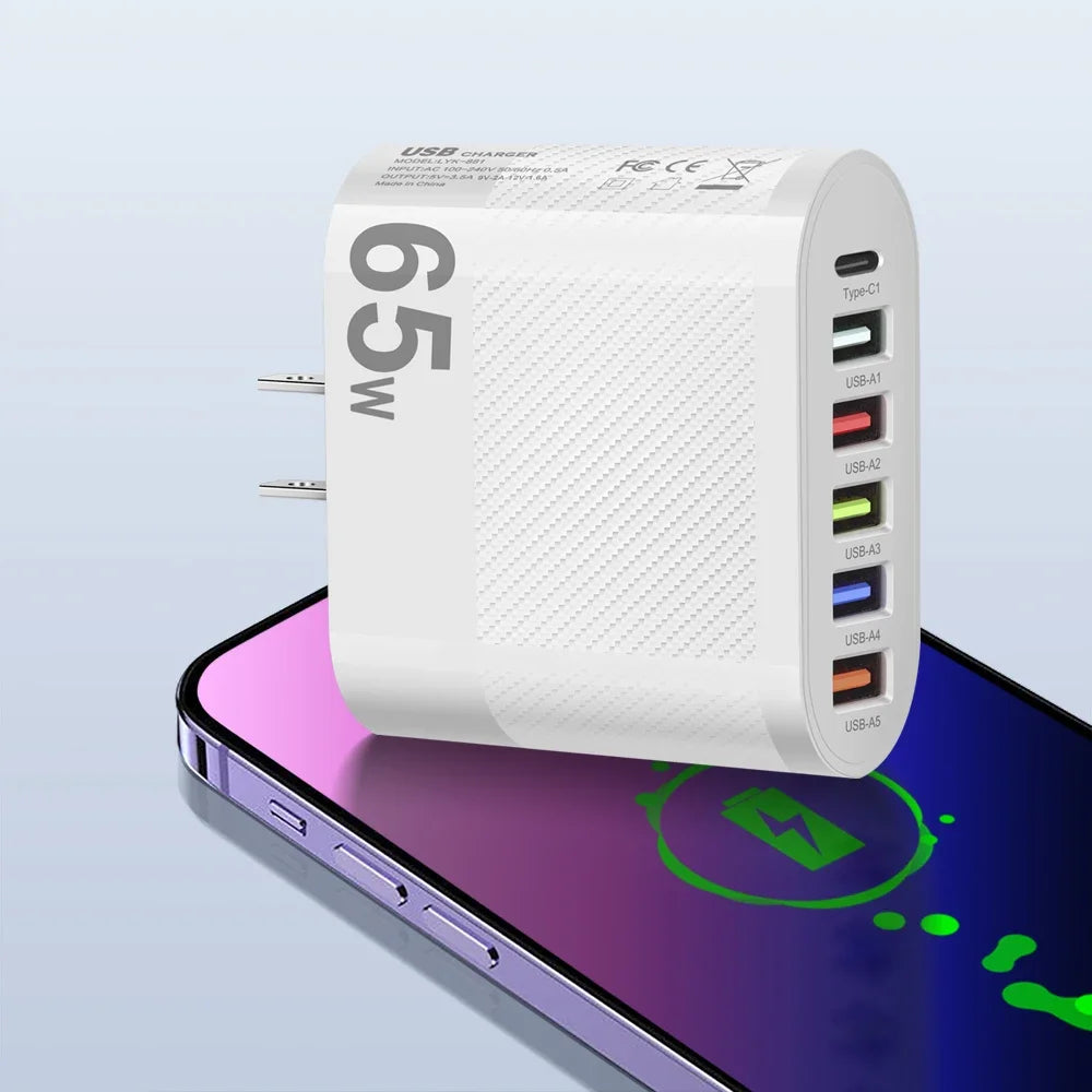 3.1A 5 Ports USB Charger PD Fast Charging Adapter For iPhone Xiaomi Samsung Mobile Phone EU/US/UK Plug Charge QC3.0 Wall Charger