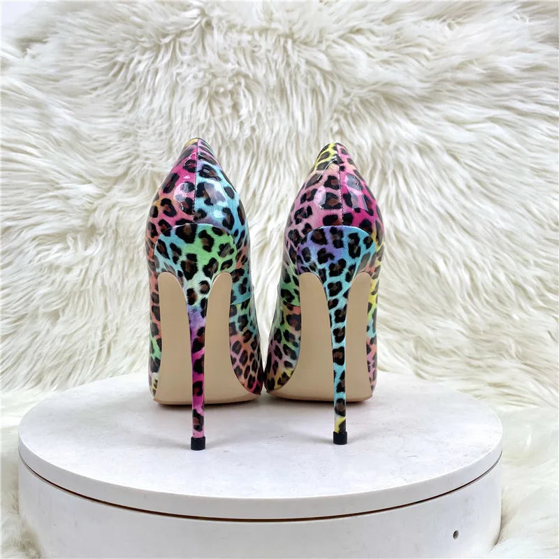 Fashion Leopard Print 8cm 10cm 12cm Pumps Women Pointed Toe Stiletto Sexy Celebrity Night Club Party High Heel Shoes Large Size