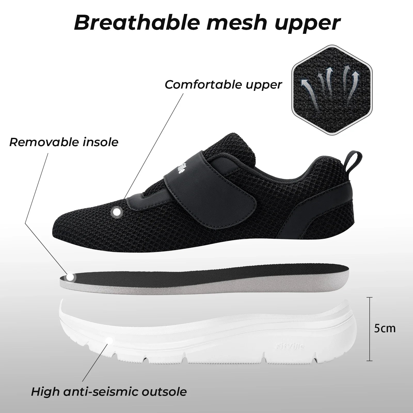FitVille Women'S Shoes Wide Sneakers Diabetes Shoes Adjustable Strap For Swollen Feet Slip On Walking Lightweight Comfortable