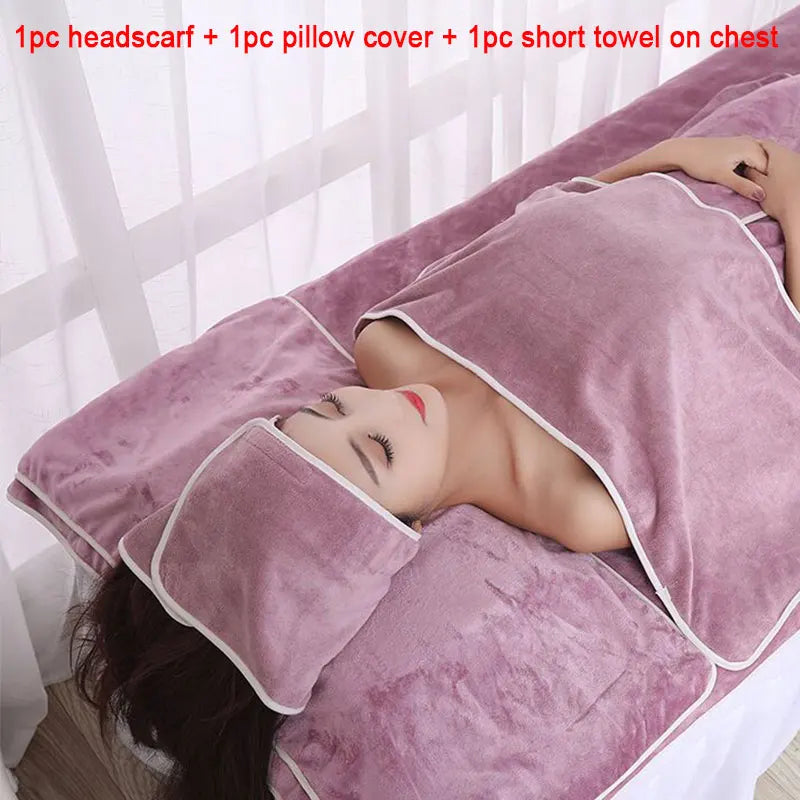 3 Pcs/Set SPA Beauty Salon Towel Thicken Microfiber Towel Set Headband+Chest+Pillow Towel Skin Management Bed Linen Accessories