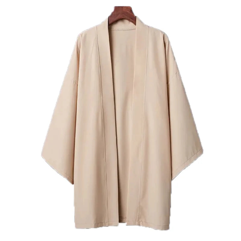 2024 New Men's Long Solid Color Japanese Kimono Poncho Summer Casual Loose Women's Yukata Haori Beach Black Hiyoshi Shirt Jacket