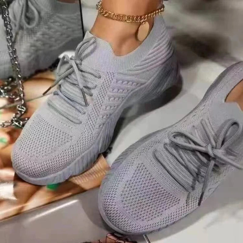 Women's Sneakers Breathable Casual Women Socks Shoes Lace Up Ladies Flats Female Spring Vulcanized Running Zapatillas De Mujer
