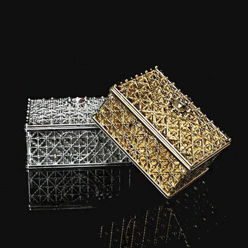 2 PCs Mini Treasure Storage Jewelry Box Silver-color Hollow Flower Pattern Jewelry Case Boxes for Necklace Earring Ring