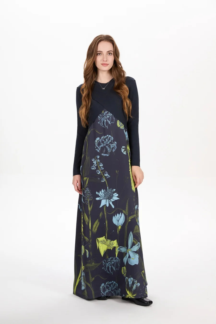AS AW25 elegance slip satin dress + knitting cross top +mockneck woman clothing set adjustable maxi floor length