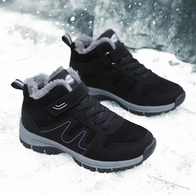 Winter High Top Snow Boots Men's Cotton Shoes Warm Fleece Lined Outdoor Anti-slip Casual Flats for Elderly And Middle-aged