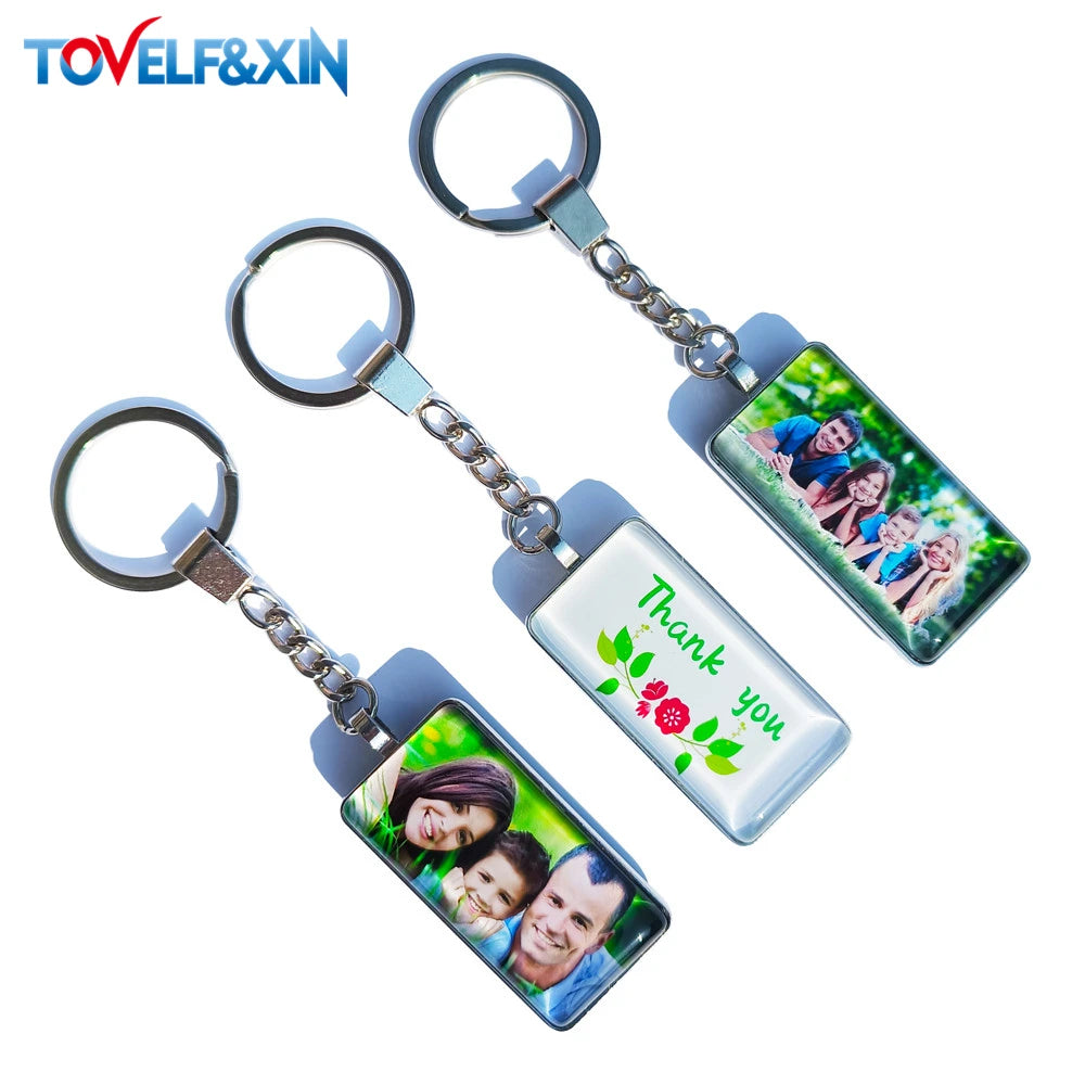 DIY Double Side Photo Custom Keychain Personalized Keyrings Customized Glass Cabochon Family Lovers Baby metal Key chain Gifts