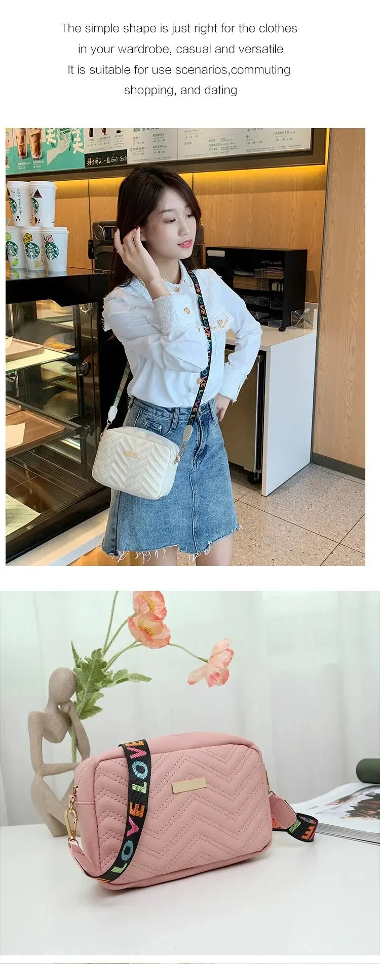Embroidered PU Camera Bag, Small Square Shoulder Bag, Casual and Versatile