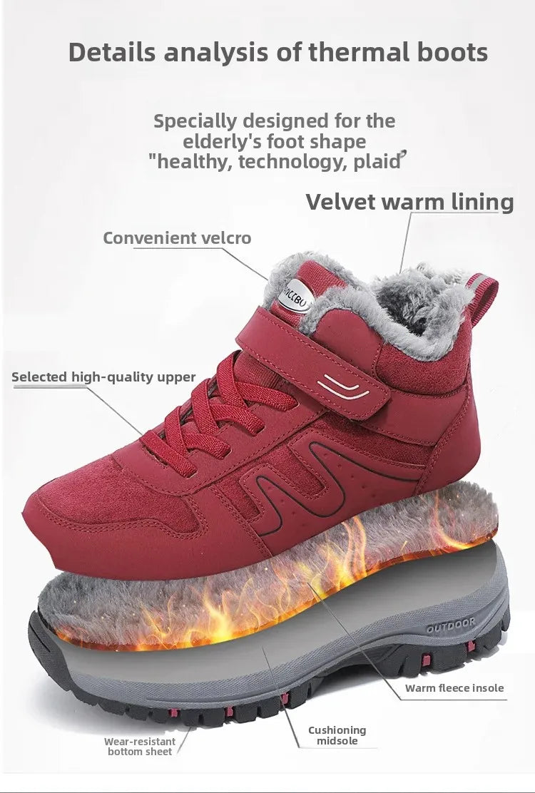 Winter High Top Snow Boots Men's Cotton Shoes Warm Fleece Lined Outdoor Anti-slip Casual Flats for Elderly And Middle-aged