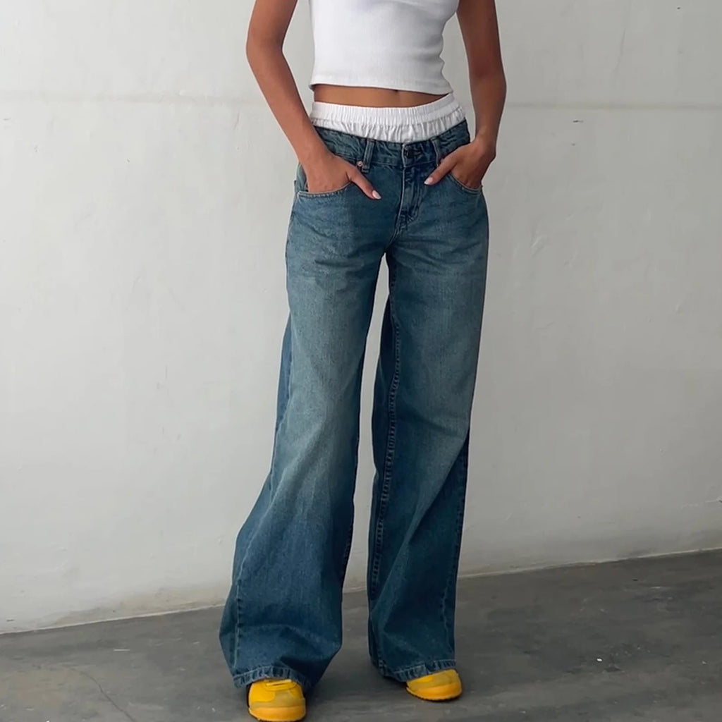 Y2K Baggy Jeans for Women Trendy Low Rise Casual Straight Leg Boyfriend Jeans Denim Pants with Pocket Streetwear