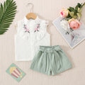 Girl Clothes Summer Floral Pattern Lapel Lace Trim Sleeveless Casual Children's Costume Cute Simple Girl Outfit